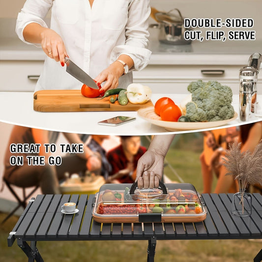 Bamboo Divided Snack Tray with Lid for Organized Serving and Portable Food Storage-Galonda