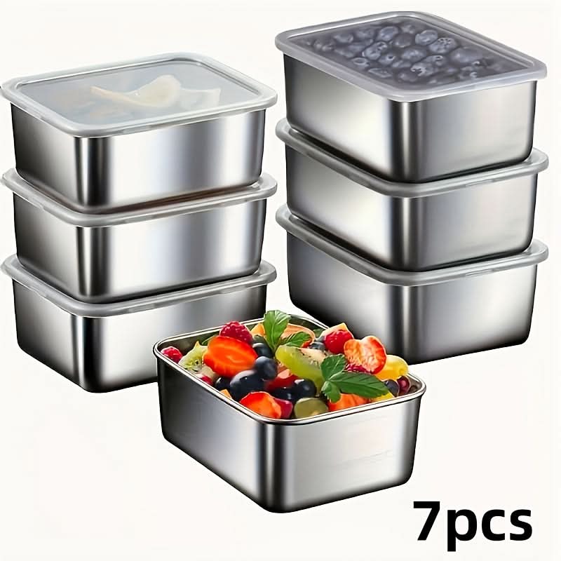 7-Piece Stainless Steel Food Storage Containers Set for Meal Prep-Galonda