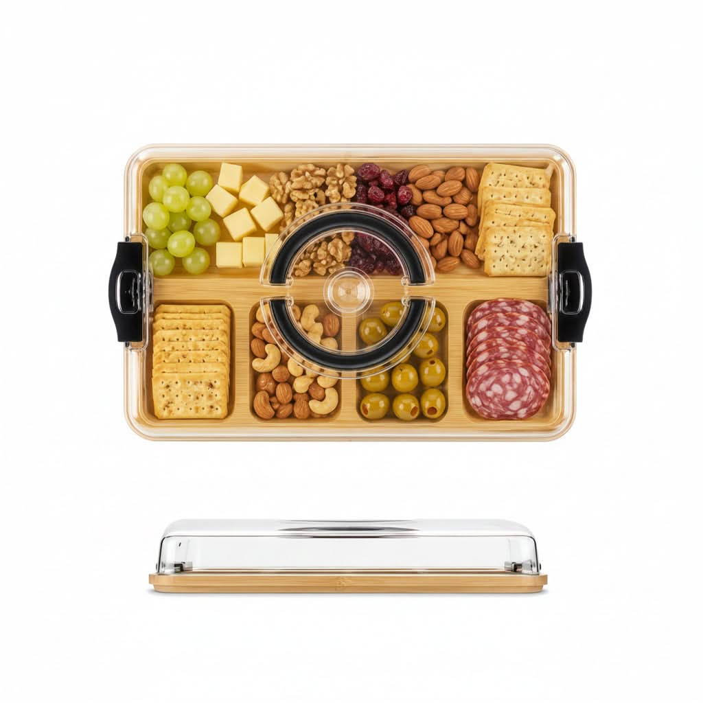 Bamboo Divided Snack Tray with Lid for Organized Serving and Portable Food Storage-Galonda