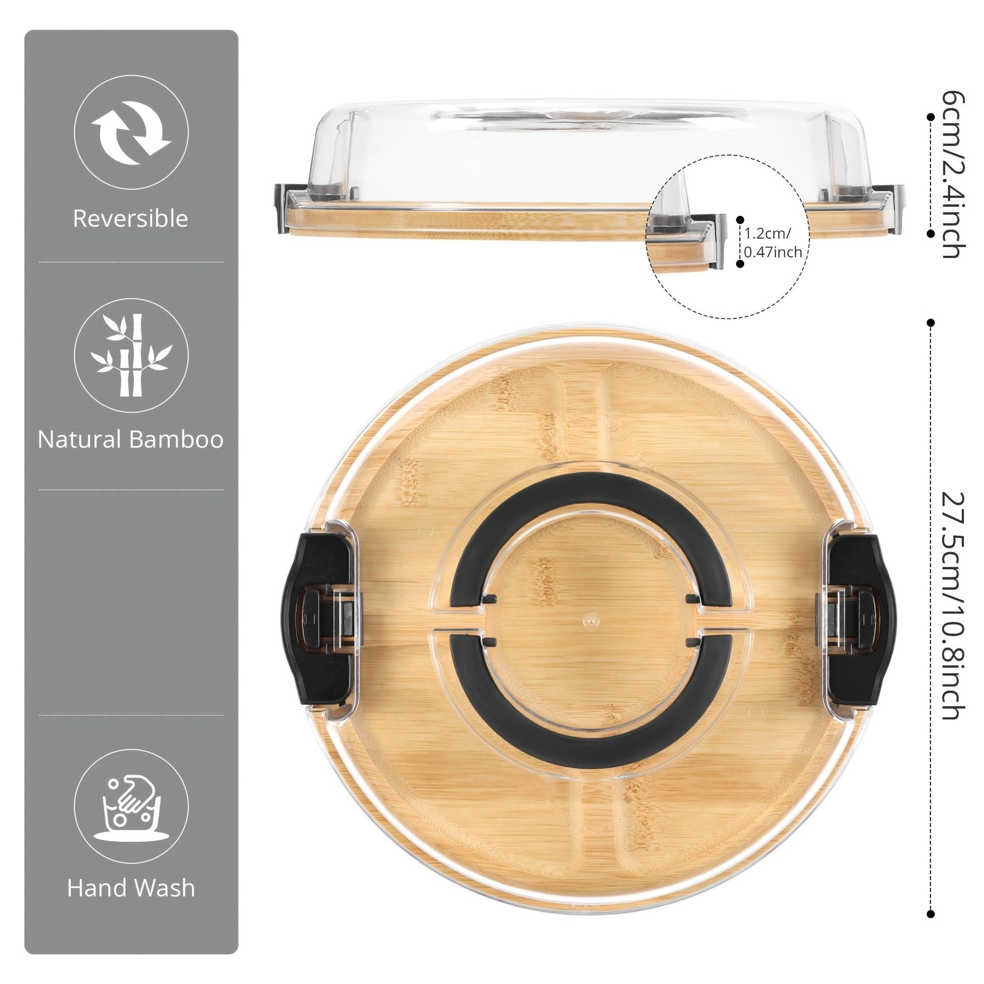 Bamboo Divided Snack Tray with Lid for Organized Serving and Portable Food Storage-Galonda