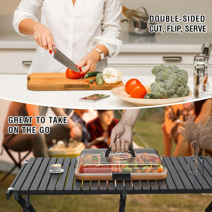 Bamboo Divided Snack Tray with Lid for Organized Serving and Portable Food Storage-Galonda