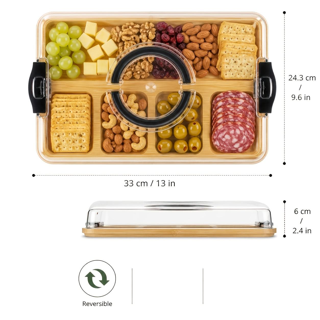 Bamboo Divided Snack Tray with Lid for Organized Serving and Portable Food Storage-Galonda