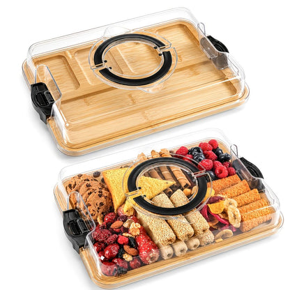 Bamboo Divided Snack Tray with Lid for Organized Serving and Portable Food Storage-Galonda