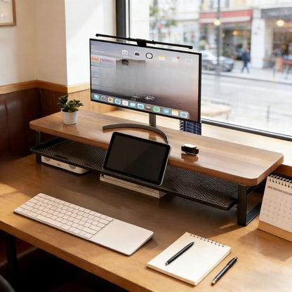 Dual-Layer Computer Monitor Stand with Pull-Out Storage Drawer-Galonda