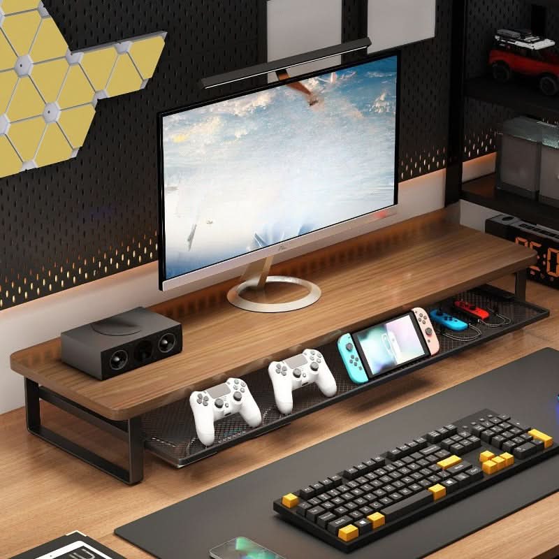 Dual-Layer Computer Monitor Stand with Pull-Out Storage Drawer-Galonda