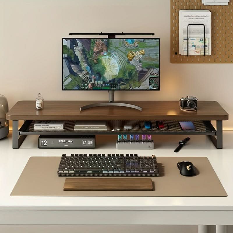 Dual-Layer Computer Monitor Stand with Pull-Out Storage Drawer-Galonda