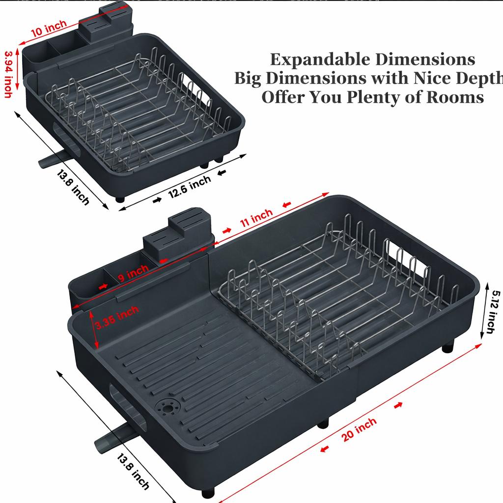 Expandable Dish Rack with Drainage Spout-Galonda