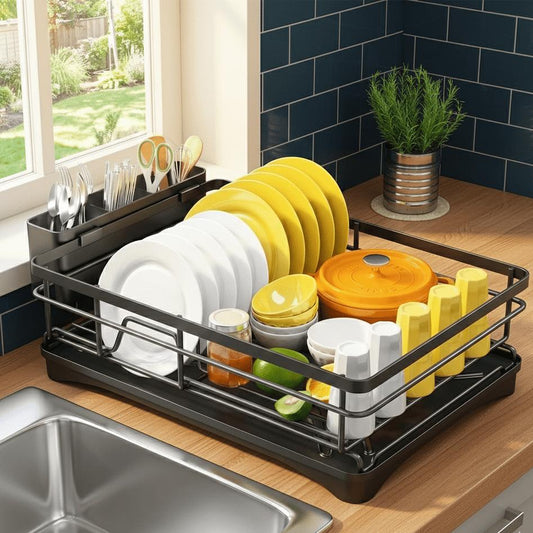 Large Dish Drying Rack with Integrated Drip Tray for Efficient Drying-Galonda