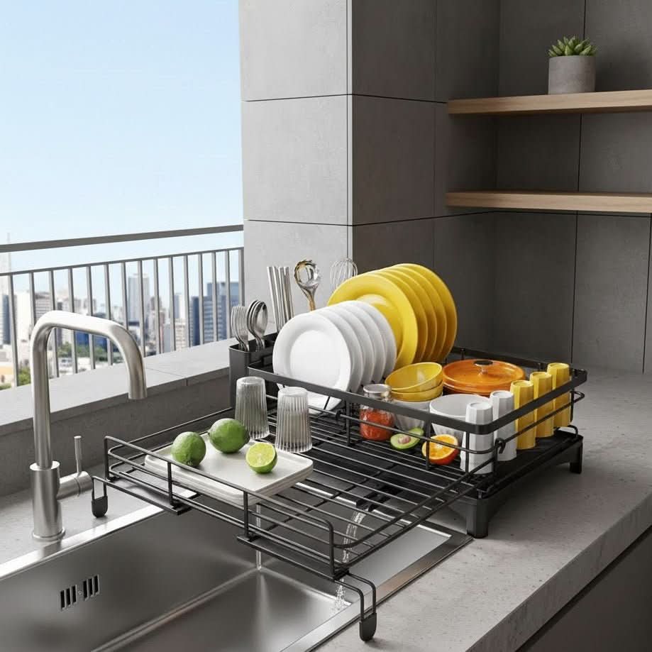 Large Dish Drying Rack with Integrated Drip Tray for Efficient Drying-Galonda