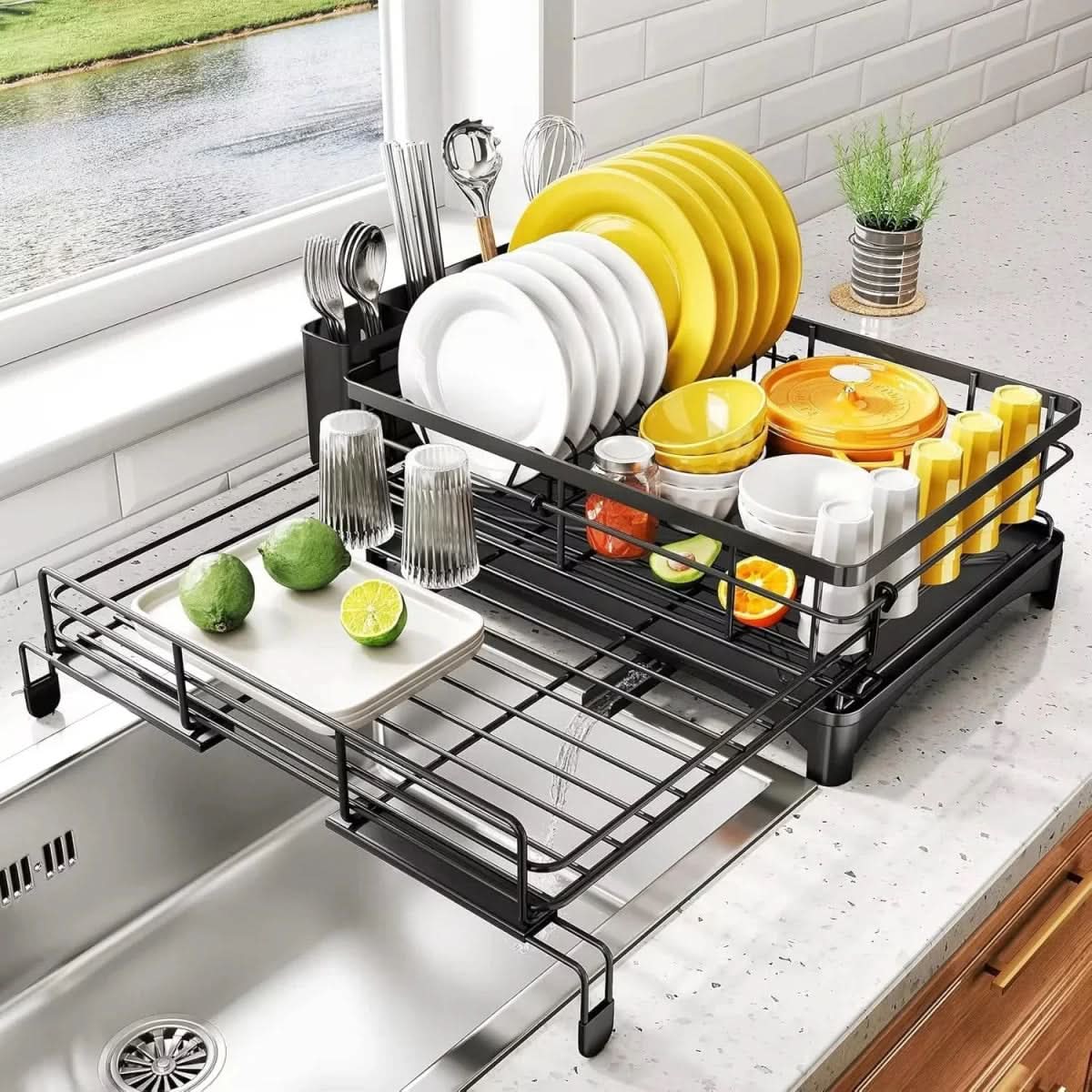 Large Dish Drying Rack with Integrated Drip Tray for Efficient Drying-Galonda