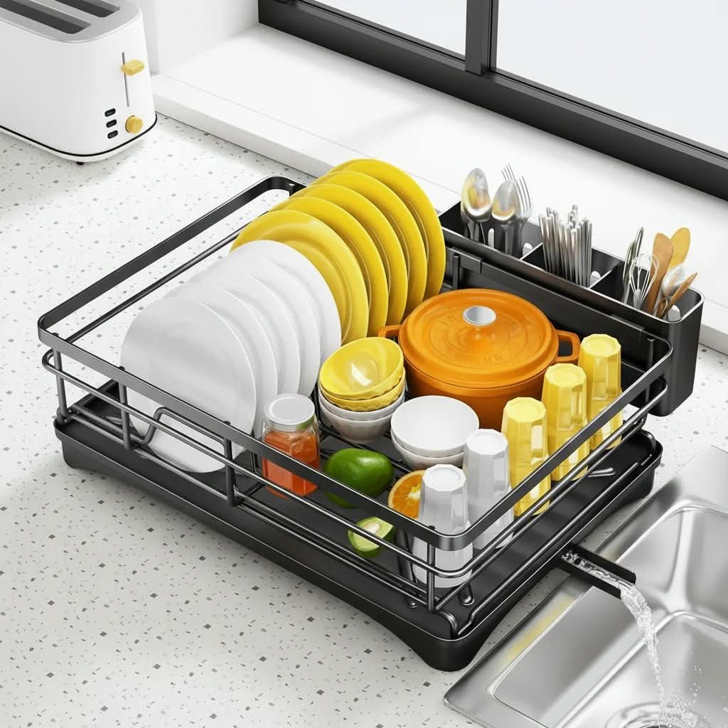 Large Dish Drying Rack with Integrated Drip Tray for Efficient Drying-Galonda
