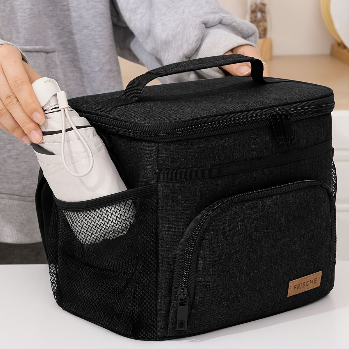 Large Insulated Lunch Tote with Adjustable Strap & Zipper Closure-Galonda