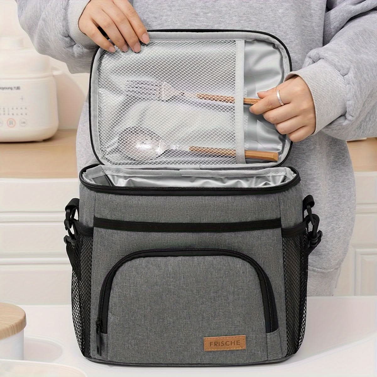 Large Insulated Lunch Tote with Adjustable Strap & Zipper Closure-Galonda