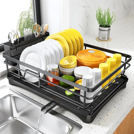 Large stainless steel dish rack for organized drying and kitchen convenience-Galonda