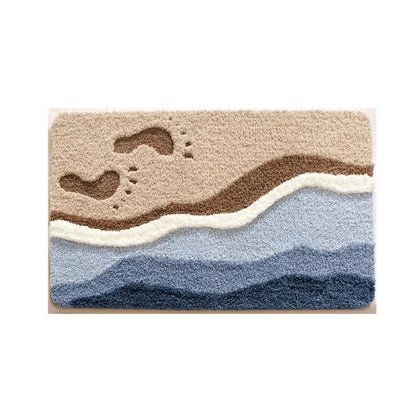 Non-Slip Bath Mat with Seaside Footprint Design for Bathroom Rugs-Galonda