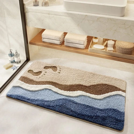 Non-Slip Bath Mat with Seaside Footprint Design for Bathroom Rugs-Galonda